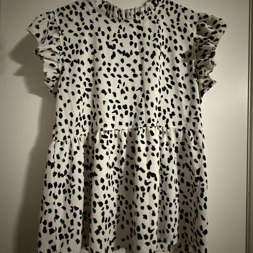 Black and White Dalmatian Print Ruffle Sleeve Shirt